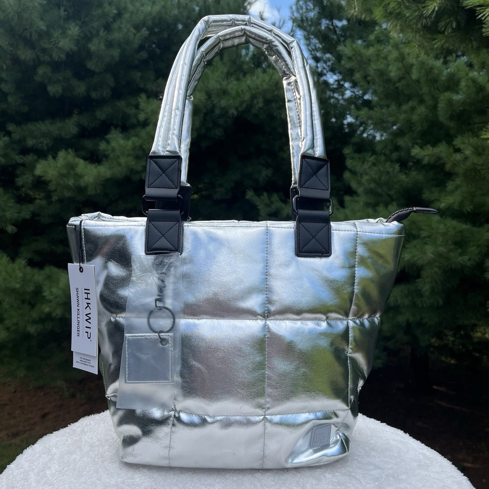 IHKWIP Checkmate Quilted Shoulder Tote 2 Crossbody Straps Silver Foil New w Tags